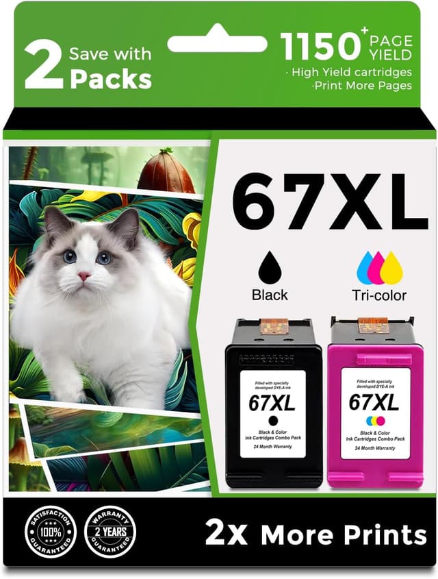 Detalle de HP 67XL Ink Cartridge Combo Pack, Black & Color 🖨