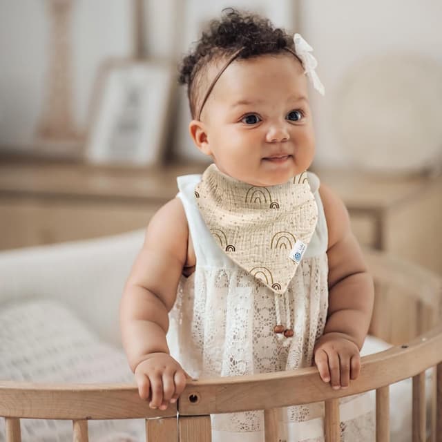 Detalle 2 de lulumoon Lätzchen Baby Dreieckstuch aus Musselin – 4er-Set mit Snap-Verschluss