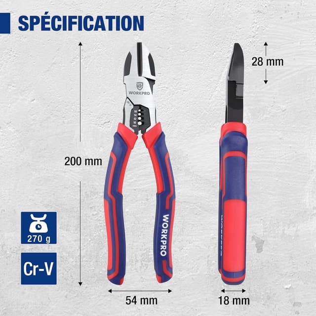 Detalle 2 de WORKPRO Pince Coupante Diagonale 196 mm Cr-V