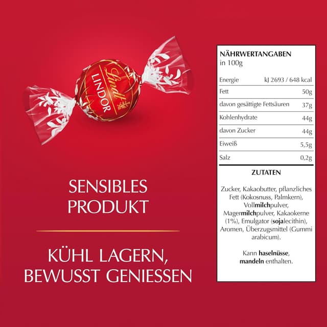 Detalle 2 de Lindt LINDOR Milchschokolade 2 kg, 155 Kugeln
