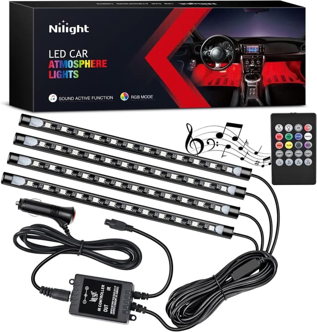 Detalle de Nilight TR-06 4PCS 48 LED Interior Music Car Strip Lights (DC 12V) with Sound Active + Wireless Remote