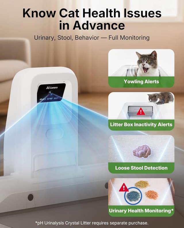 Detalle de PETKIT Purobot Crystal Self Cleaning Cat Litter Tray with Cover (Non-Clumping) with Smart Health Monitoring