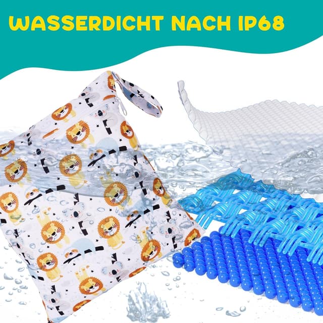Detalle 2 de Loscarol 2-teiliges Wetbag-Set (groß) für Kindergarten, wasserdichte Windeltaschen & Schwimmsachen – Bear