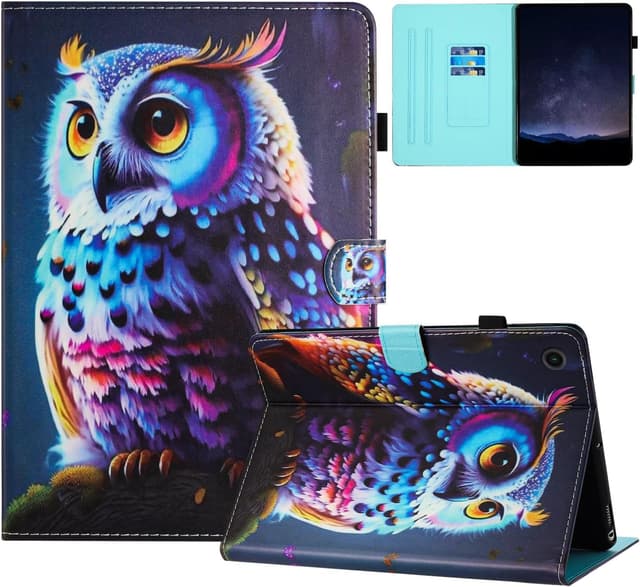 Detalle de AsWant Hülle für Samsung Galaxy Tab A9 Plus 11 Zoll (SM-X210/SM-X215/SM-X216) mit Standfunktion, Kartenfächern & Stifthalter – Eule
