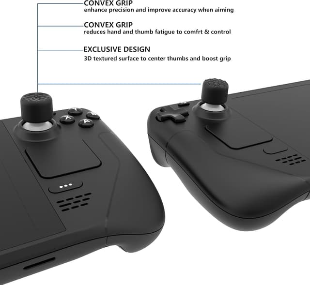 Detalle de playvital PlayVital Black Ergonomic Stick Caps Thumb Grips for Steam Deck LCD & OLED (and PS Portal Remote Player) – set of 10