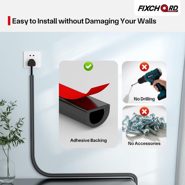 Detalle de FIXCHORD Mini Self-Adhesive Cable Trunking (15mm x 10mm x 3m) – Black