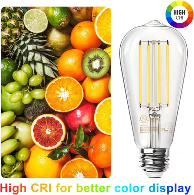 Detalle de TJOY 12-Pack Vintage ST58 LED Edison Bulbs (8W, E26) — Dimmable 2700K Warm White, CRI 80+
