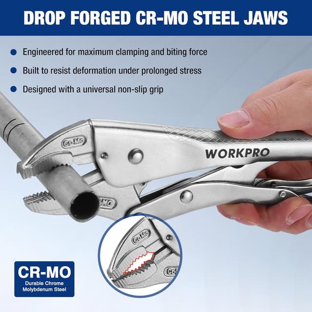 Detalle 2 de WORKPRO 2-Piece Locking Pliers Set (6.5" Long Nose & 10" Curved Jaw) CR-MO Steel