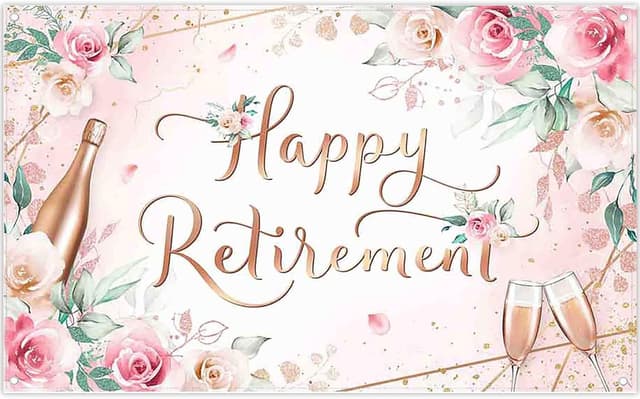 Detalle de Luminora 72x43 inch Pink Happy Retirement Backdrop (Flowers & Leaves) – photo banner props