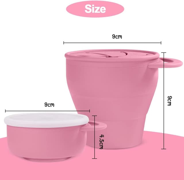 Detalle de Vicloon Tasse à collation en silicone pliable (boîte à goûter avec couvercle et poignées), sans BPA