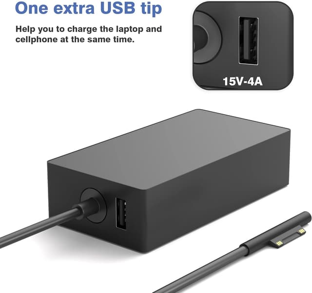 Detalle 2 de YBRUZRUB 65W Surface Pro Charger (Compatible with Surface Pro, Surface Laptop, Surface Go & More)