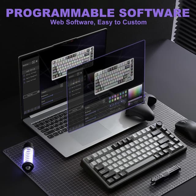 Detalle 2 de YUNZII B75 PRO kabellose mechanische Tastatur (75%, BT/2.4G/Type-C) mit Hot Swap und Drehknopf