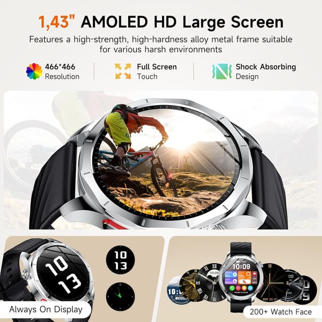 Detalle de Lgnitek 2026 Smartwatch (1.43" AMOLED) with Blood Pressure & ECG, HRV, SpO2, Sleep, 120 Sports Modes (IP68)