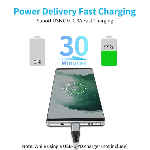 Detalle 2 de PEAKLIFT USB-C to USB-C Cable 1m (3-pack) with USB Power Delivery fast charging, braided 60W 3A