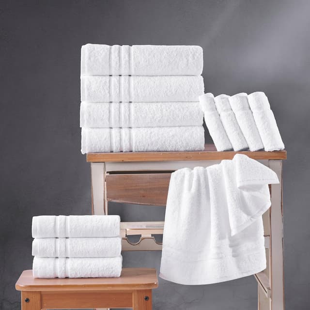 Detalle de Hawmam Linen White Bath Towels 4-Pack, 27 x 54 Inches, 100% Turkish Cotton