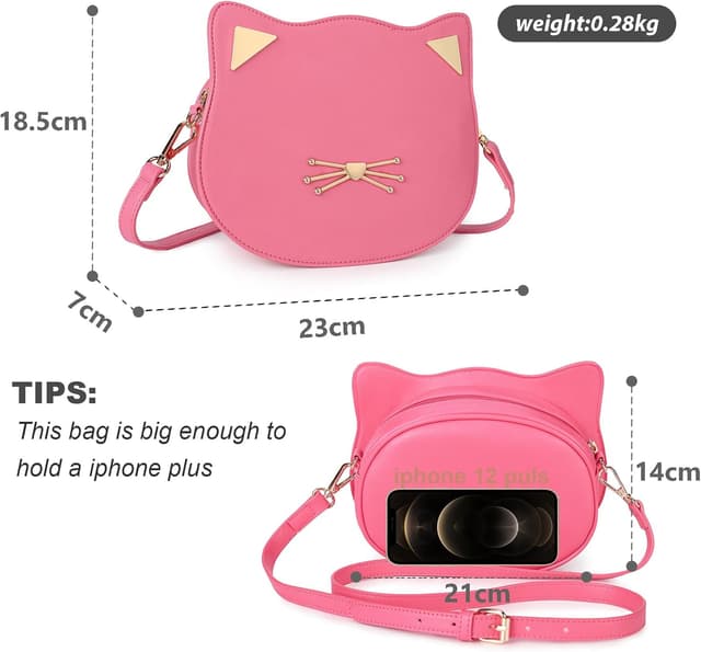 Detalle de Gladdon Süße kleine Umhängetasche für Teenager mit Katzenohren-Design – verstellbarer Riemen