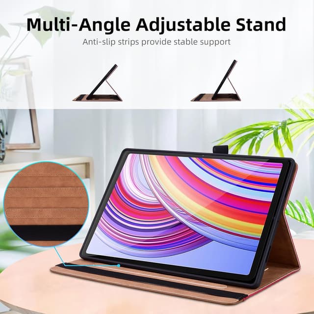 Detalle 2 de Vkooer Hülle für Xiaomi Redmi Pad Pro 12,1 Zoll (2024) – PU-Ledertasche mit Folio-Cover, Stifthalter und Kartenfächern, Rot