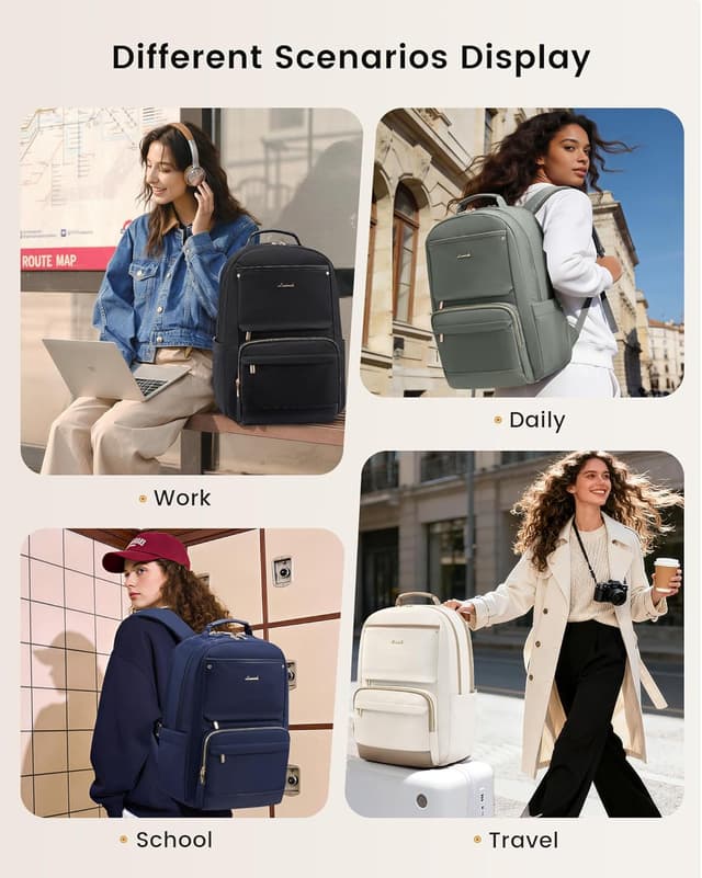 Detalle 2 de LOVEVOOK Damen-Rucksack für 15,6-Zoll-Laptops: wasserdichter Schul- & Cityrucksack mit separatem Laptopfach