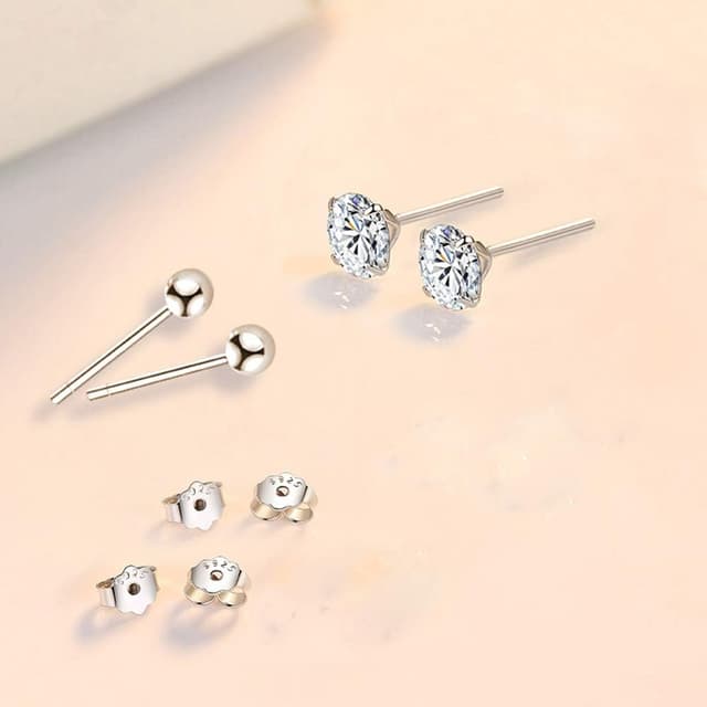 Detalle 1 de Boucles d’oreilles femme argent 925 : clous 3 mm, zircons cubiques et créoles 10/12 mm (argent, or jaune, or rose)
