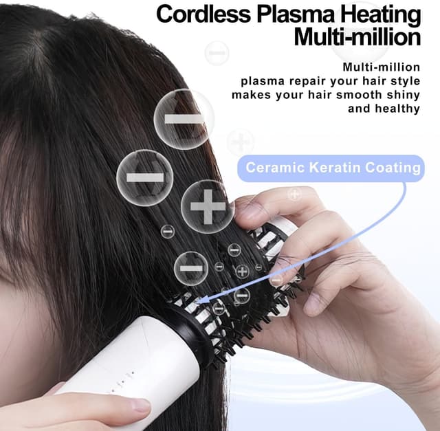 Detalle de NeuWee Cordless Hair Curling Brush (Mini 3 in 1) – 4 Heat Temperatures, USB Rechargeable Hot Hair Brush for Travel (White)