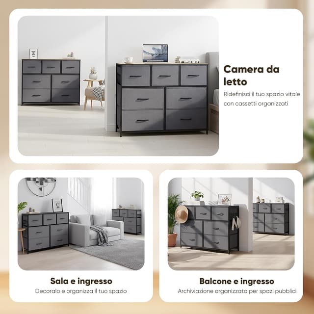 Thumbnail 6 de HOKEEPER Cassettiera 7 cassetti in tessuto grigio, mobile basso salvaspazio