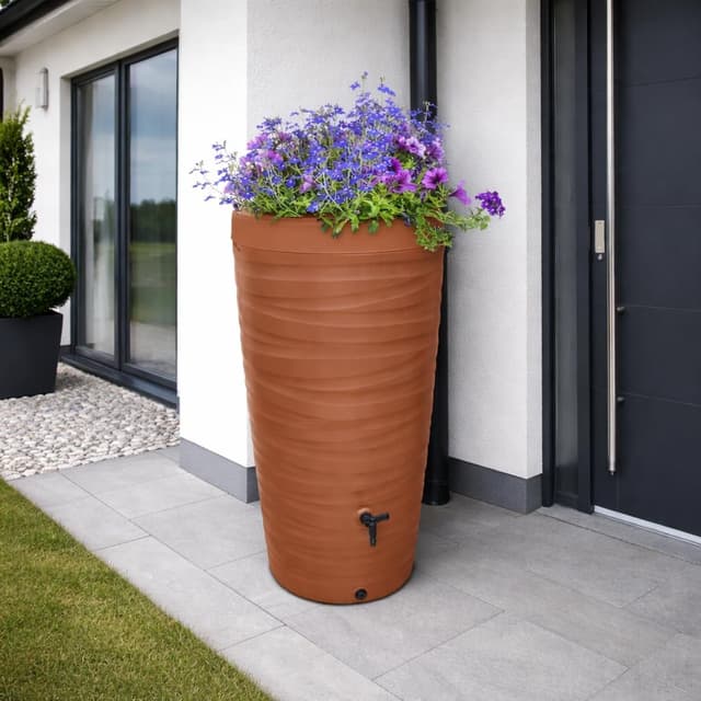 Detalle de YourCasa Regentonne 240 Liter im Wave Design – frostfeste Regenwassertonne mit Wasserhahn und 3/4“-Anschluss