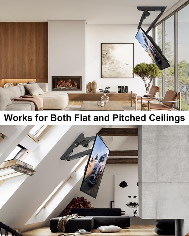 Detalle 2 de Xyndyx elektrische TV-Deckenhalterung mit Fernbedienung für 23–55 Zoll, 0°–80° neig-/absenkbar bis max. VESA 400×400 mm (schwarz)