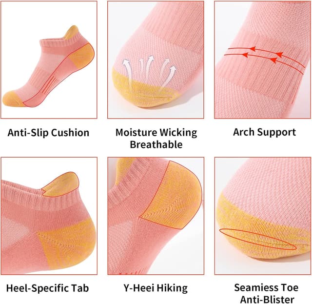 Detalle 2 de BUDERMMY Trainer Socks for Women (6 Pairs) – Cushioned Breathable Ankle Sports Socks