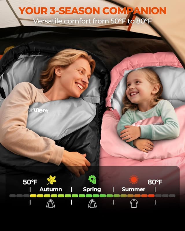 Detalle de Sportneer Camping Sleeping Bag for Adults & Kids (3–4 Season), Warm Lightweight & Compact