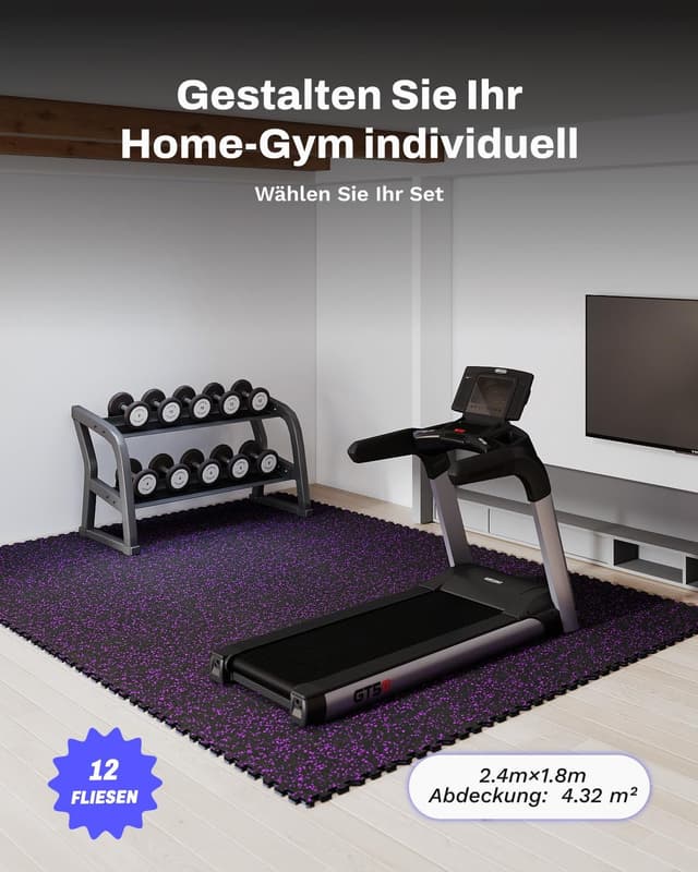 Detalle 2 de AIRHOP 12 Matten Puzzle 60×60×1,4 cm – robuste, gummierte Fitness-Bodenschutzmatte in Schwarz & Lila