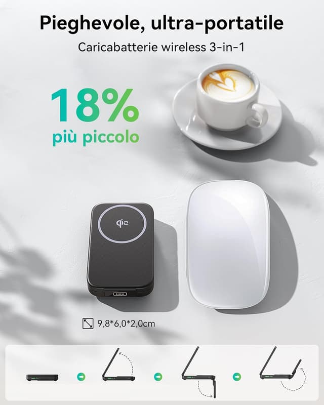 Thumbnail 1 de INIU Caricatore Wireless 3 in 1 15W con Qi2 e MagSafe pieghevole da viaggio per iPhone, Apple Watch e AirPods Pro