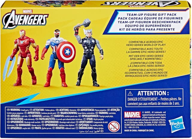 Detalle 2 de Hasbro Marvel Avengers Epic Hero Series Team-Up Gift Pack: action figure da 10 cm di Captain America, Thor e Iron Man