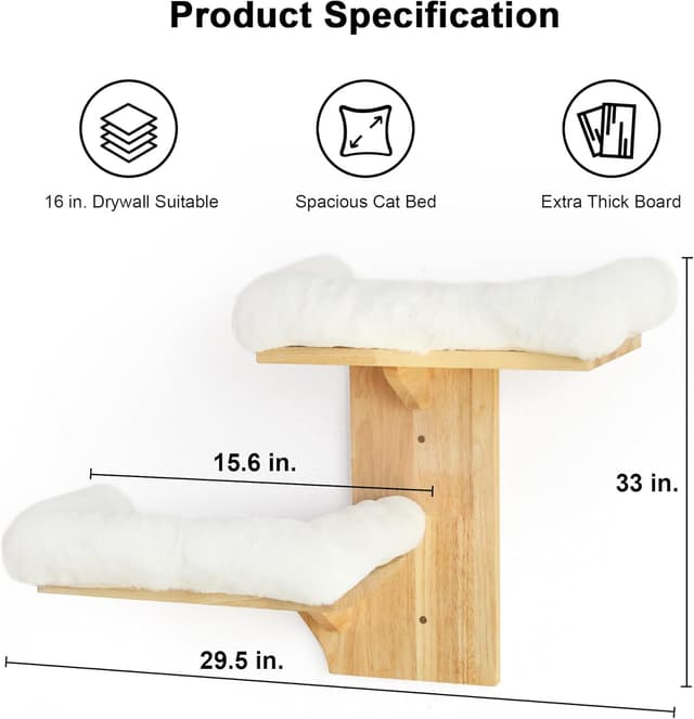 Detalle 1 de FUKUMARU Cat Wall Shelves with 2 Platforms – Tree-Shape Wall-Mounted Cat Perch