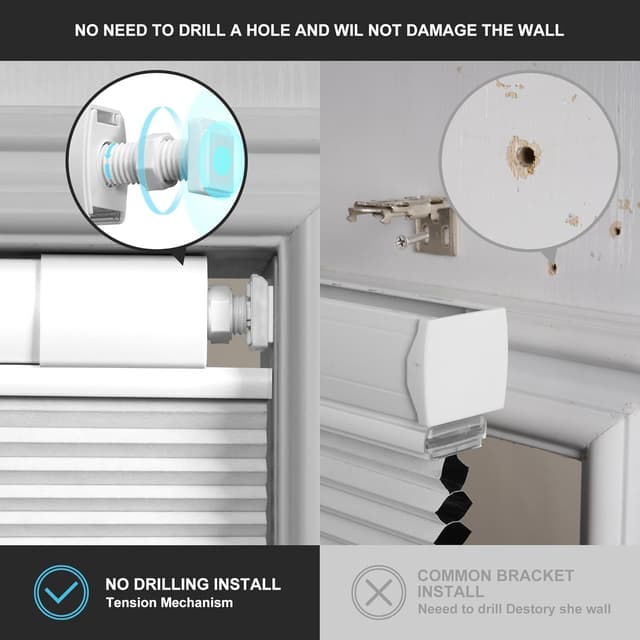 Detalle 2 de Boolegon No Drill No Tools Cellular Shades (Top Down Bottom Up) — Cordless Blackout-Light Gray, 34" W x 64" H