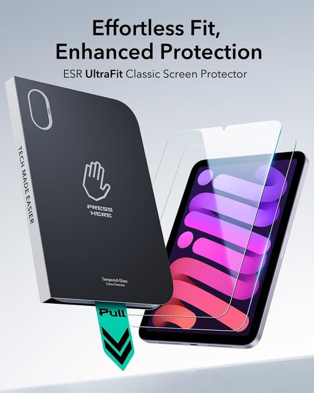 Detalle de ESR 2er-Set Panzerglas für iPad Mini 7 (2024) & Mini 6 (2021) – mit UltraFit-Ablage, 9H & blasenfreiem Aufbringen