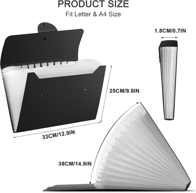 Detalle de Diboniur A4 Accordion File Organiser with 13 Pockets (Black)