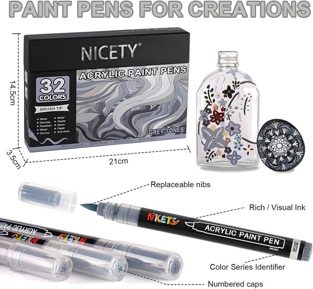 Thumbnail 4 de NICETY 32 Colours Acrylic Paint Pens 1-5mm