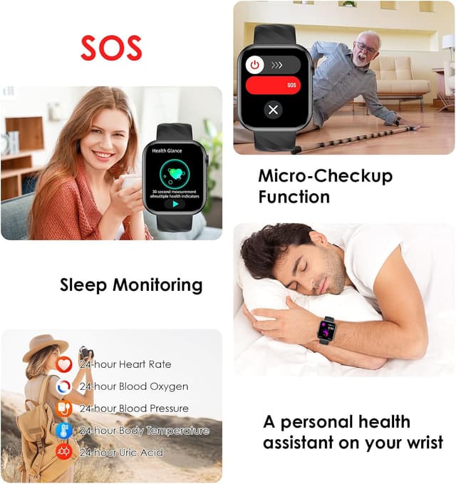 Detalle de 2026 Smart Watch with Blood Pressure, ECG, BMI & HRV — 1.97” AMOLED Health Watch with Bluetooth Calling