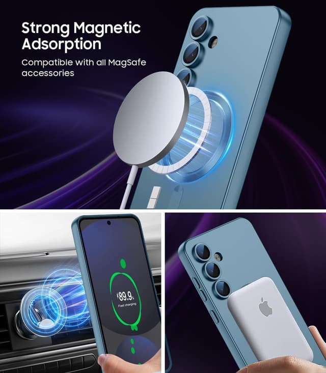 Detalle de LEKEVO Magnetic Case for Samsung Galaxy S25 (6.2-inch) with MagSafe & Built-in Camera Lens Protector — Slim Soft Silicone Bumper, Green