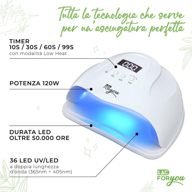 Detalle de LAC FOR YOU Lampada UV LED per unghie 36 LED 365 + 405 nm con 4 timer e display LCD