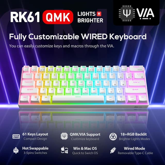 Detalle 2 de RK Royal Kludge RK61 60% Mechanical Keyboard 61-key ⌨