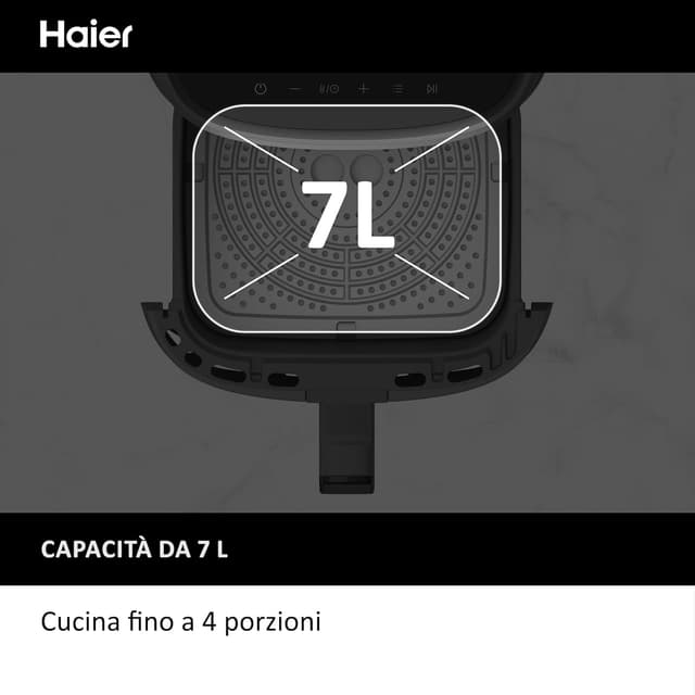 Detalle 2 de Friggitrice ad aria Haier Serie 5 9 in 1 da 7 L (nero) con display e finestra in vetro