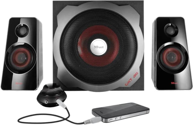 Detalle 1 de Trust GXT 38 2.1 PC-Lautsprecher-Set mit Holz-Subwoofer und 2.1-Sound