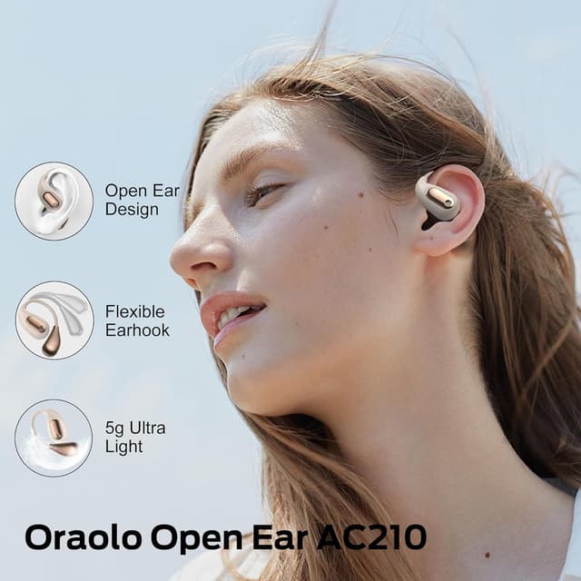Detalle de Oraolo Open Ear Headphones (Open Ear Wireless Earbuds) with Bluetooth 5.4, Ear Hooks, IPX5, up to 30H – Golden
