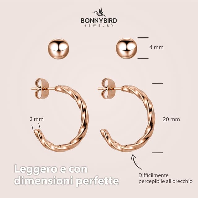 Thumbnail 4 de BONNYBIRD Orecchini Acciaio Chirurgico Donna oro rosa