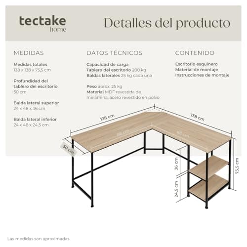 Thumbnail 1 de TecTake® Escritorio de Esquina en Madera y Acero 🖥