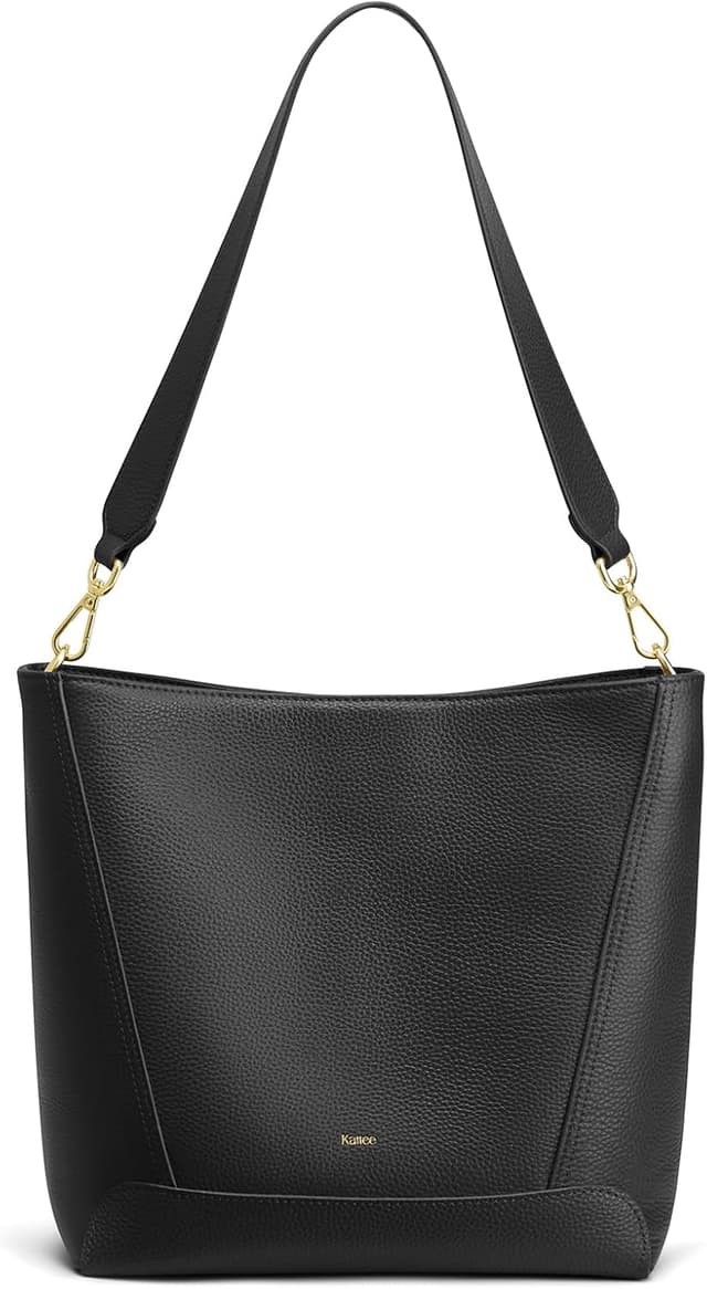 Detalle de Kattee Top Grain Leather Bucket Bag with Adjustable Crossbody Strap (Medium Hobo Shoulder Purse)