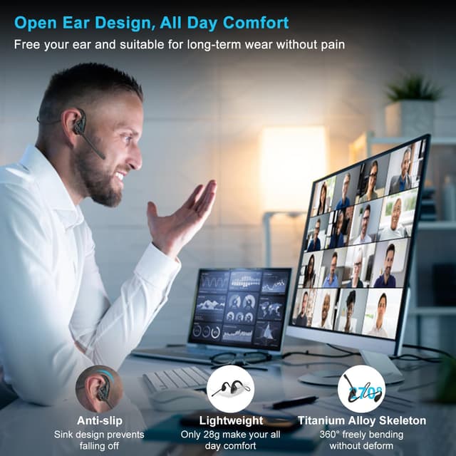 Detalle de iDIGMALL Bluetooth 5.3 open-ear headset with microphone (10H battery, noise-cancelling mic)