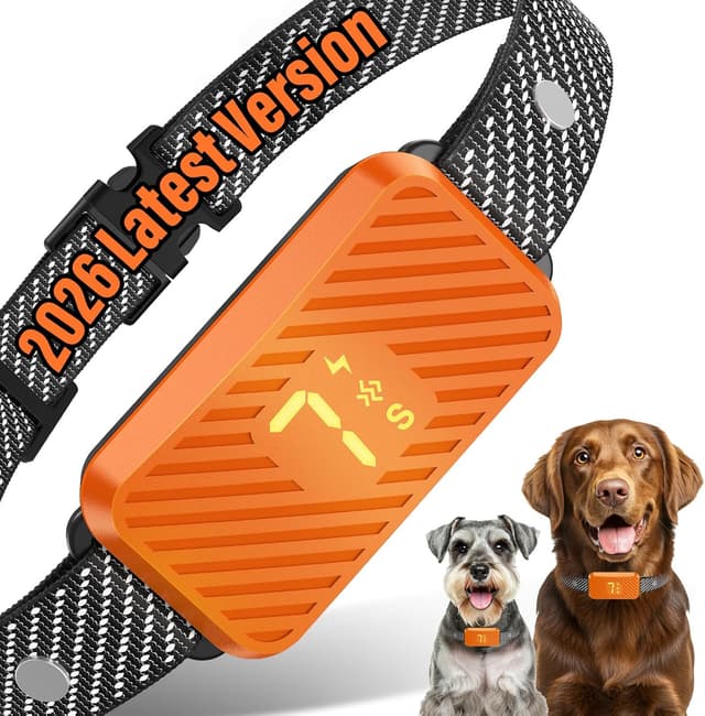 Detalle de KJKZO Smart Bark Collar (Rechargeable, Waterproof IP67) with 7 Sensitivity Levels for Small to Large Dogs — Neon Orange