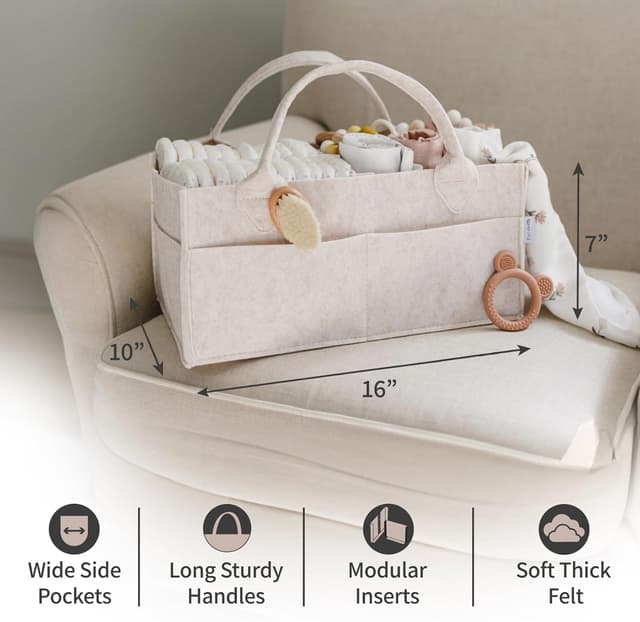 Detalle de PUTSKA Baby Nappy Caddy Organizer (Extra Large) – Nursery storage basket with removable dividers